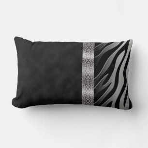 Digital Black and White Suede Zebra Stripe Lumbar Cushion