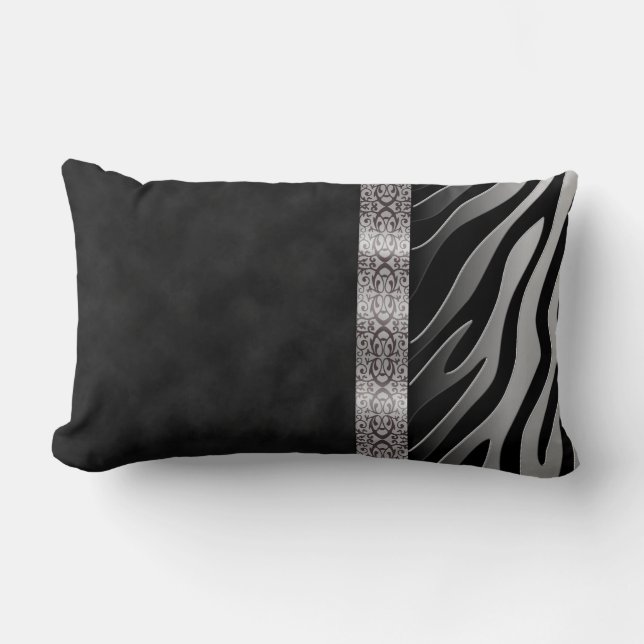 Digital Black and White Suede Zebra Stripe Lumbar Cushion (Front)