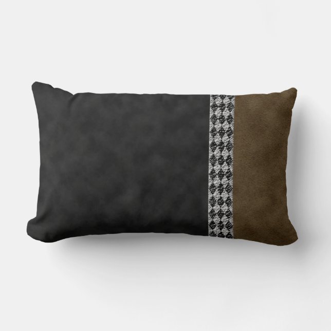 Digital Black Brown Suede and Harlequin Granite Lumbar Cushion (Front)