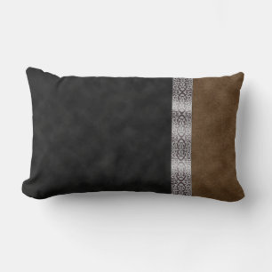Digital Black Brown Suede Art Nouveau Ribbon Lumbar Cushion