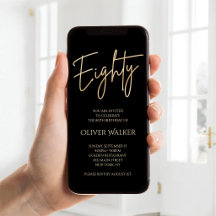 Digital Black Gold 80th Birthday Mobile Invite
