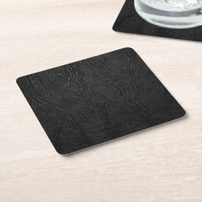 Digital Black Leather Square Paper Coaster (Angled)