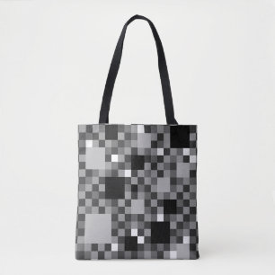 Digital Black Pixelated Little Squares Tote Bag