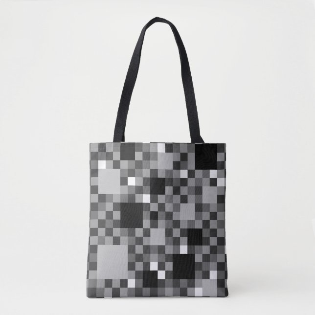 Digital Black Pixelated Little Squares Tote Bag (Front)