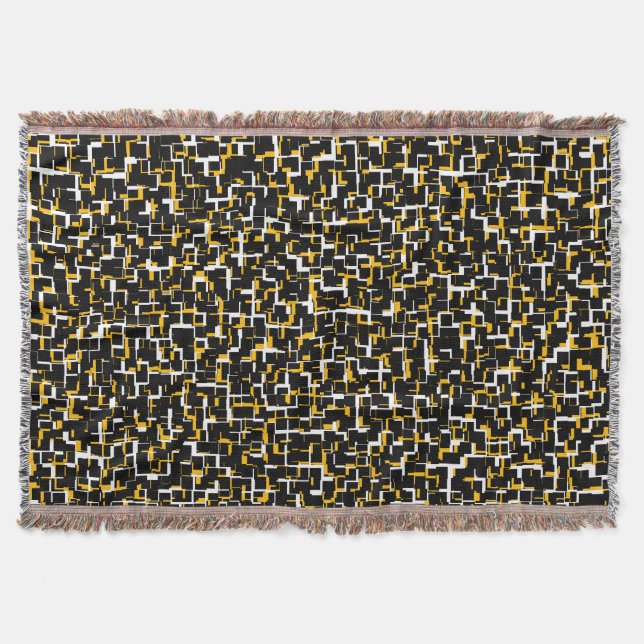 Digital Black White Yellow Pattern Throw Blanket (Front)