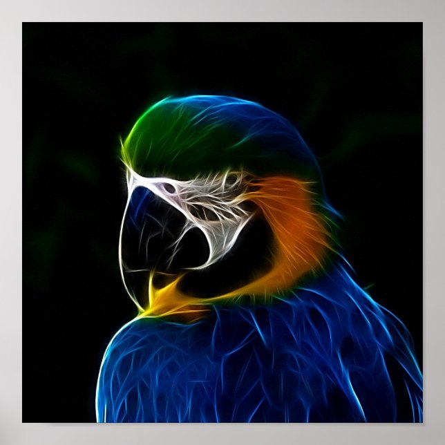 Digital blue parrot fractal poster (Front)