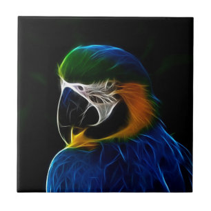 Digital blue parrot fractal tile