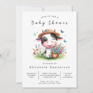 Digital Boho Elegant Cow Baby Shower Invitation