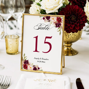 (Digital) Burgundy Floral Wedding Table Number