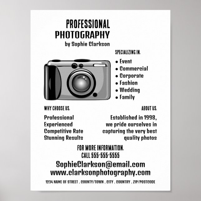 Digital Camera Icon Photographer, Photography Hire Poster (Front)