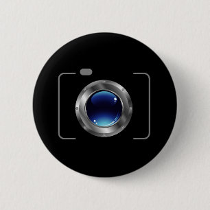 Digital camera with a glossy blue aperture 6 cm round badge