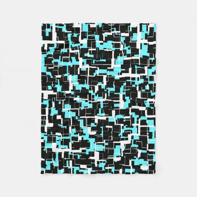 Digital Camo Black White Blue Pattern Fleece Blanket (Front)