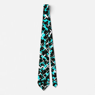 Digital Camo Black White Blue Pattern Tie