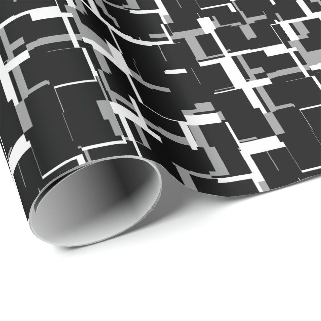 Digital Camo Black White Grey Grey Pattern  Wrapping Paper (Roll Corner)