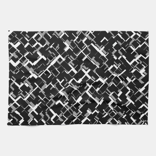 Digital Camo Black White Grey Pattern Tea Towel (Horizontal)