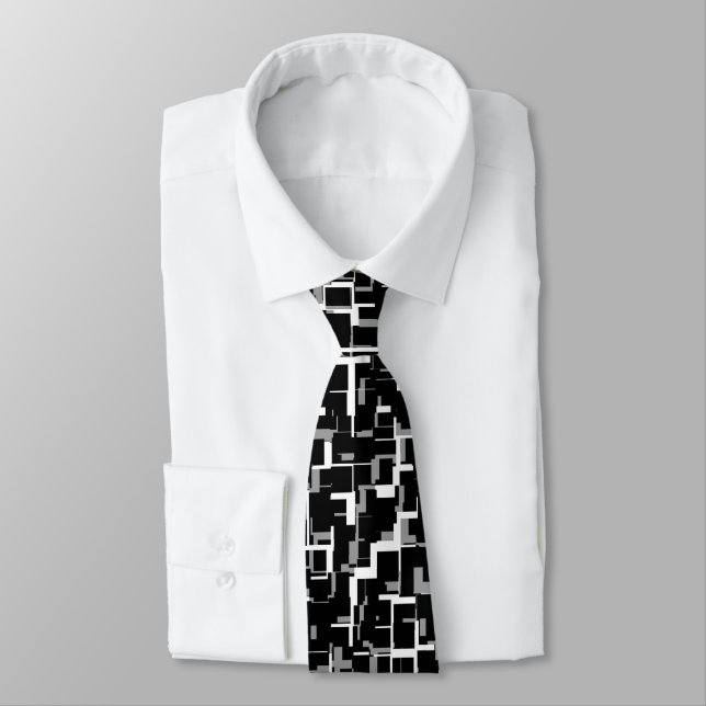 Digital Camo Black White Grey Pattern Tie (Tied)