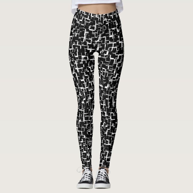 Digital Camo Black White Pattern Leggings (Front)