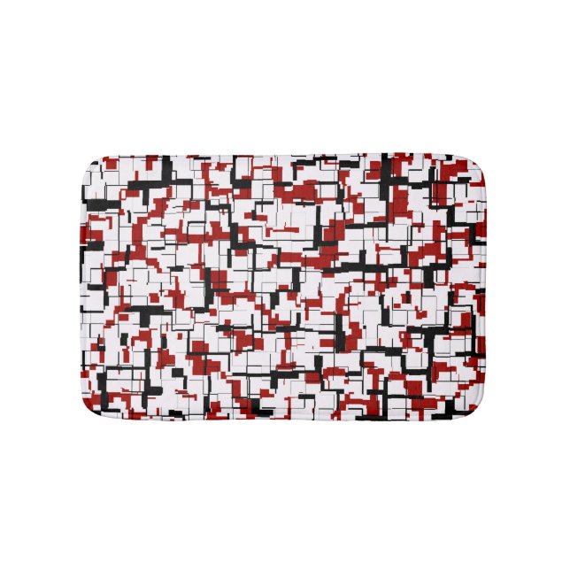 Digital Camo Black White Red Pattern Bath Mat (Front)