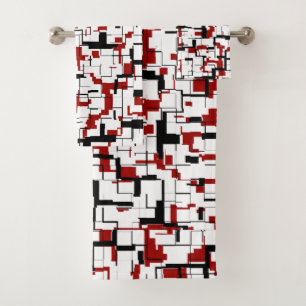 Digital Camo Black White Red Pattern  Bath Towel Set