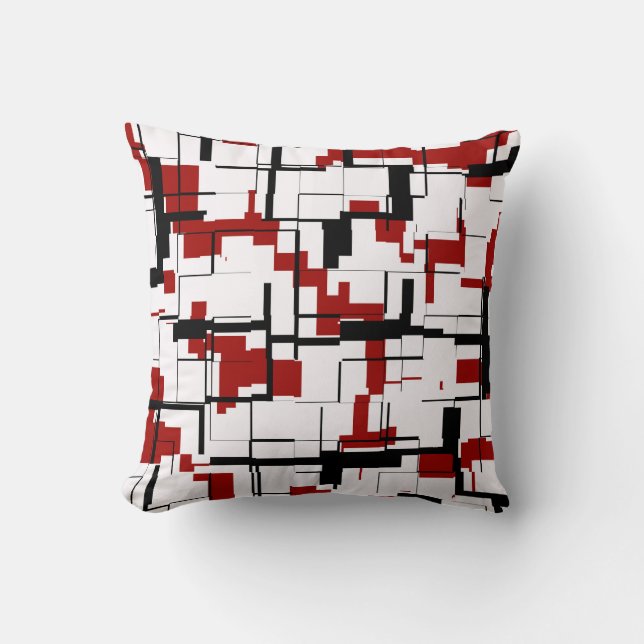 Digital Camo Black White Red Pattern Cushion (Front)