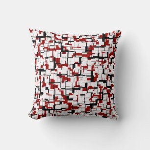 Digital Camo Black White Red Pattern Cushion