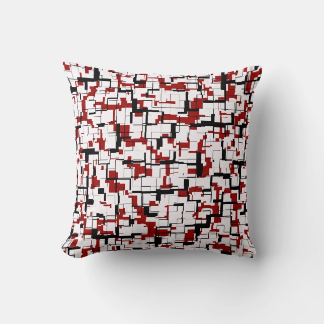 Digital Camo Black White Red Pattern Cushion (Front)