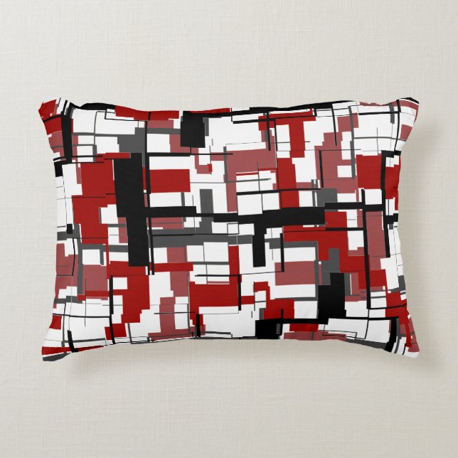Digital Camo Black White Red Pattern Decorative Cushion (Front)