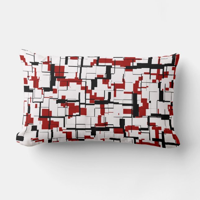 Digital Camo Black White Red Pattern Lumbar Cushion (Front)