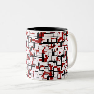 Digital Camo Black White Red Pattern Two-Tone Coffee Mug