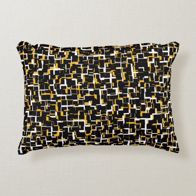 Digital Camo Black White Yellow Pattern Decorative Cushion (Front)