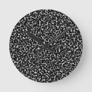 Digital Camo Black White Yellow Pattern Round Clock