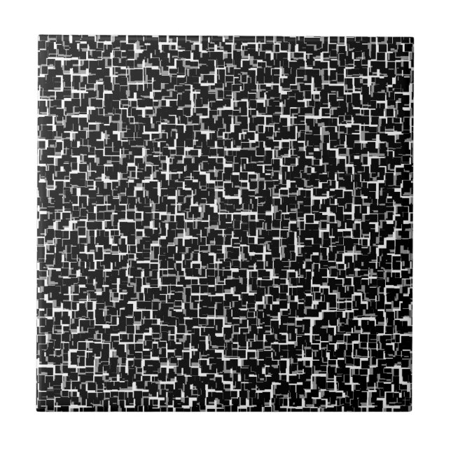 Digital Camo Black White Yellow Pattern Tile (Front)