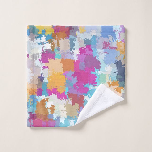 Digital Camo Blue Yellow Pink Pattern Wash Cloth (Wash Cloth)