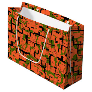 Digital Camo Green Orange Black Pattern Large Gift Bag