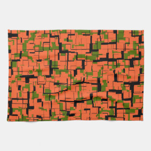 Digital Camo Green Orange Black Pattern Tea Towel