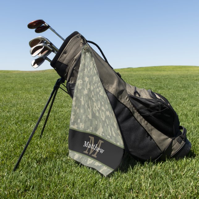 Digital Camo Military Hunter Initial Monogram Golf Towel (Green)