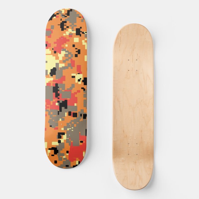 Digital Camo – Orange-Red LG camo pattern Skateboard (Front)