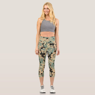 Digital Camo – Tan-Green Smaller camo pattern Capri Leggings