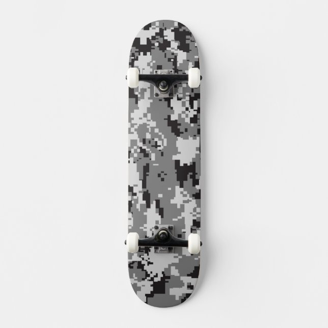 Digital Camouflage Black and White Skateboard (Front)