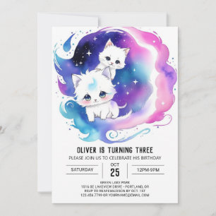 Digital Cat Enchanted Birthday Invitation