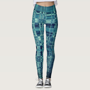 Digital Chequered Blue Abstract Leggings