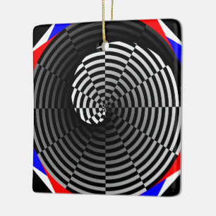 Digital Chequered Yin Yang by Kenneth Yoncich Ceramic Ornament