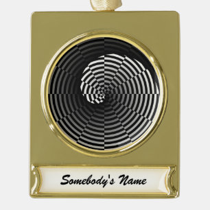 Digital Chequered Yin Yang by Kenneth Yoncich Gold Plated Banner Ornament