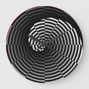 Digital Chequered Yin Yang by Kenneth Yoncich Large Clock