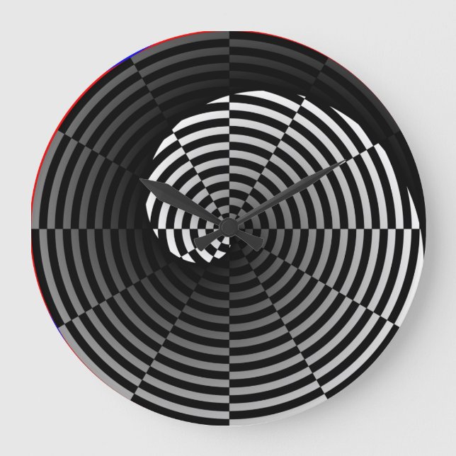 Digital Chequered Yin Yang by Kenneth Yoncich Large Clock (Front)