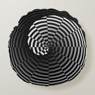 Digital Chequered Yin Yang by Kenneth Yoncich Round Cushion