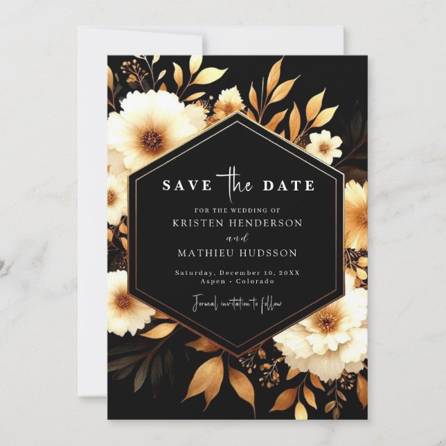 Digital Chic Gold and Black Wedding Save The Date (Front)