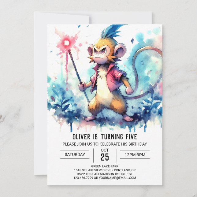 Digital Chic Monkey Birthday Invitation (Front)
