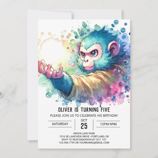 Digital Chic Monkey Birthday Invitation (Front)