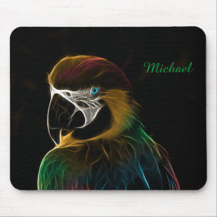Digital colourful parrot fractal mouse pad